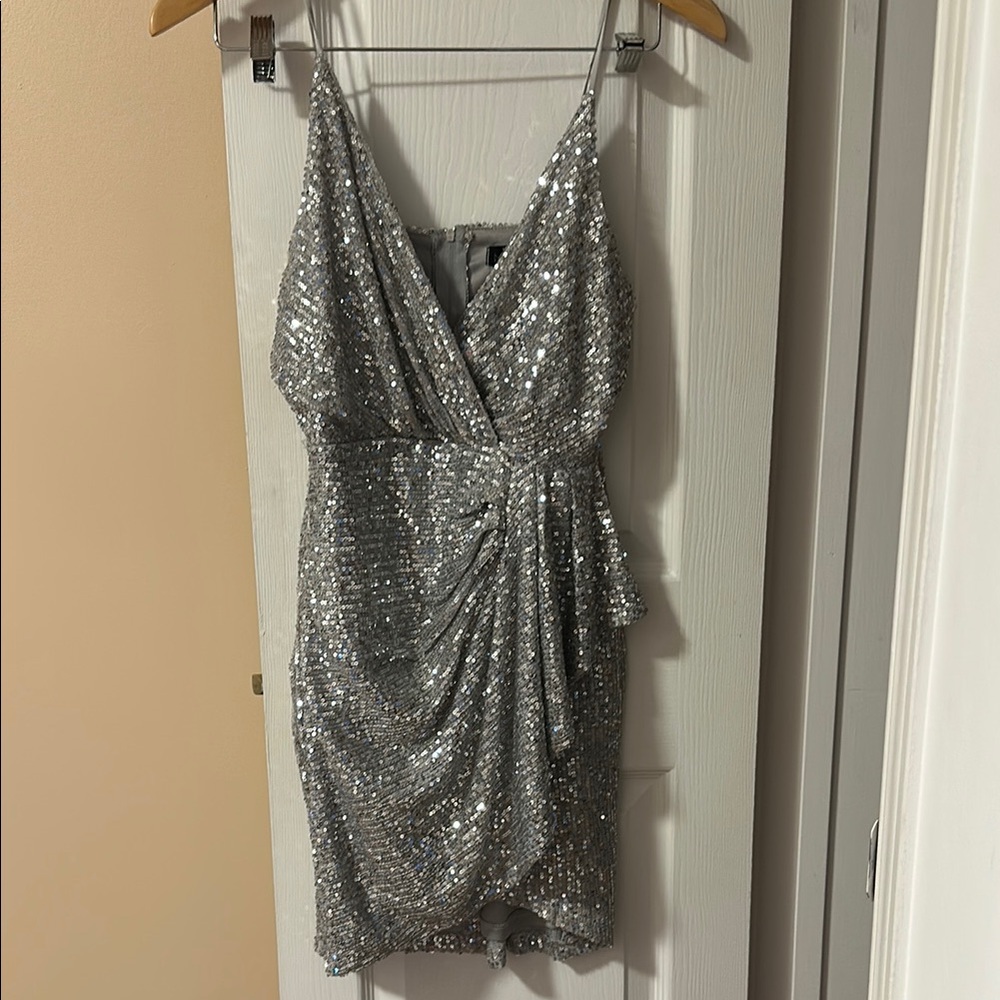Silver Sequin Wrap Dress